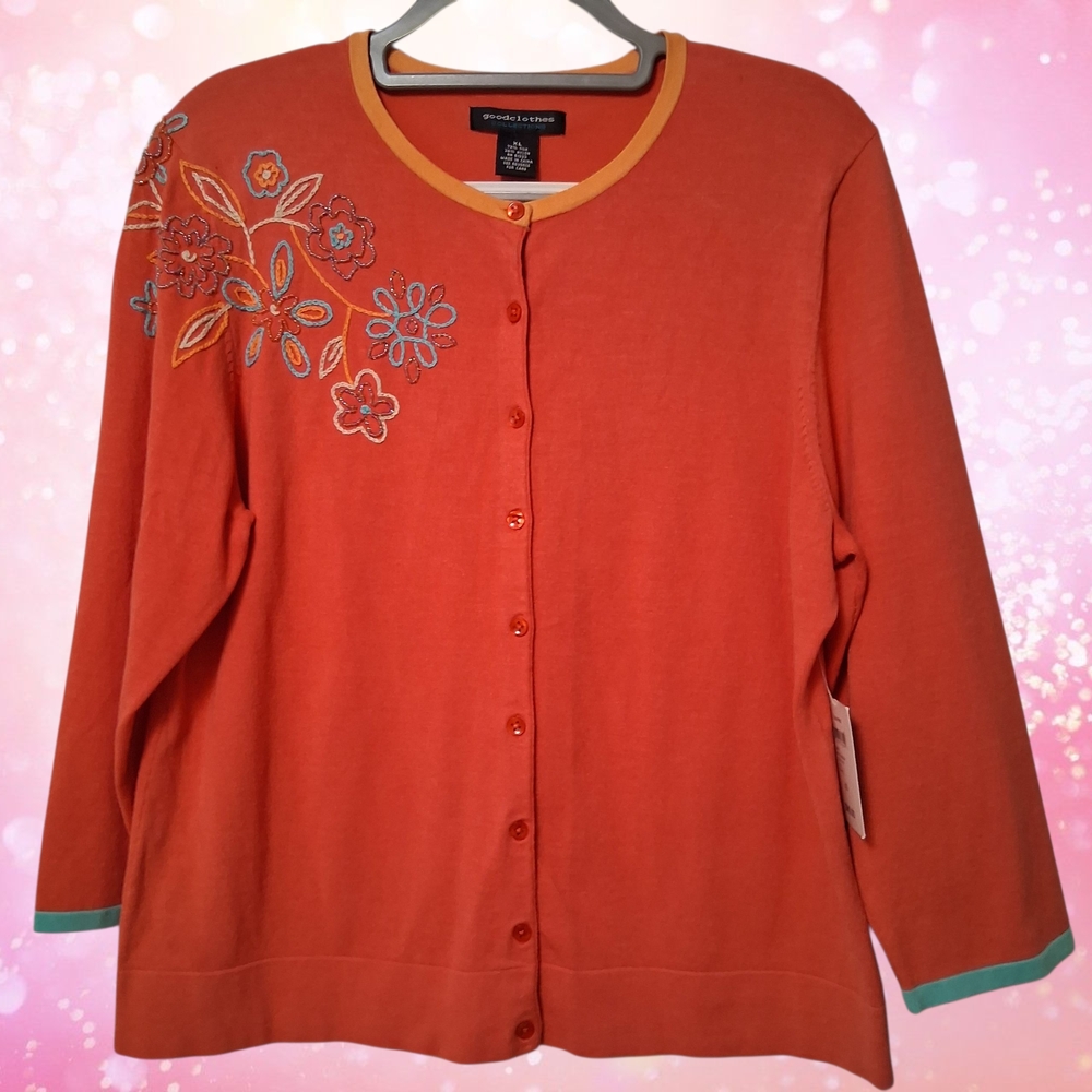 goodclothes Floral Embroidered Beeded Coral Top NWT SILK BLEND